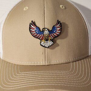 American Bald Eagle Khaki/White Mesh Snapback Trucker Hat.